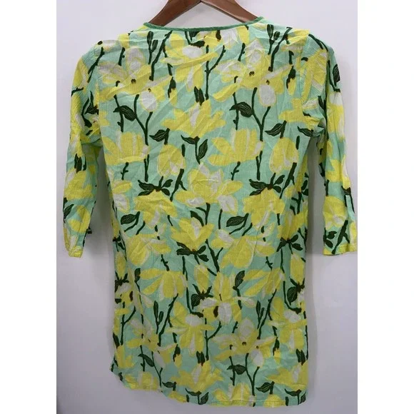 J.Crew Womens XS Swim Cover Up Tunic Dress Yellow Green Floral Print Cotton - Picture 6 of 7